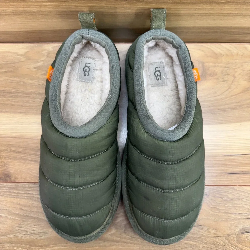 UGG Tasman Quilted Nylon Puffer Slippers Youth Size 6 Big Kids Boys Green